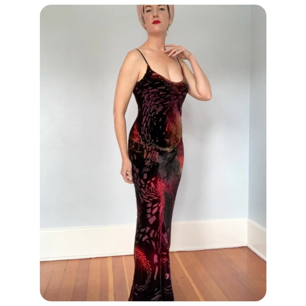 Vintage Andrea Polizzi for Rex Lester 90’s Burnout Velvet Bedazzled Dress - Picture 3 of 10